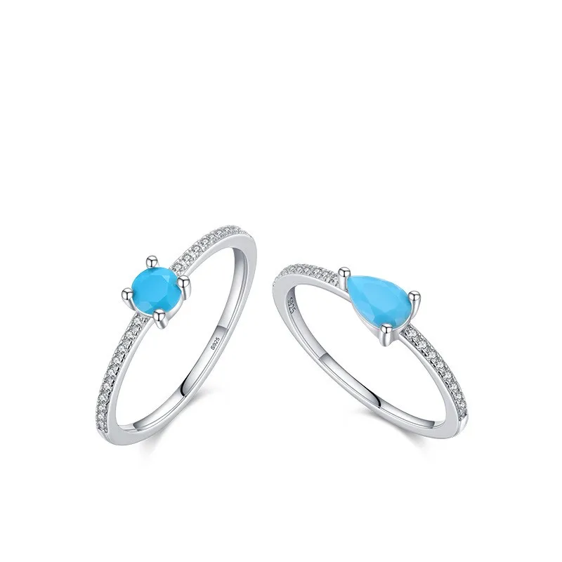 Wholesale 925 Sterling Silver Rings Green Turquoise Sweet And Lovely Water Drop Rings Female Jewelry