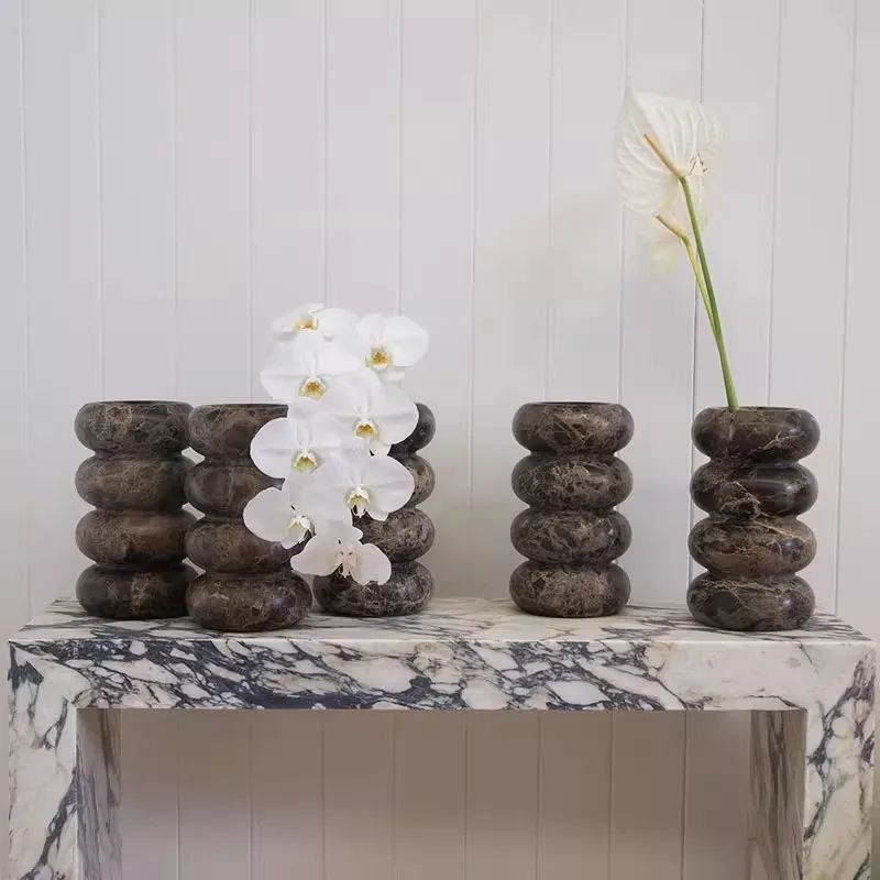 Elegant White Onyx Flower Vase Home Ornaments Natural Stone Vase Spiral Luxury Marble Flower Vase