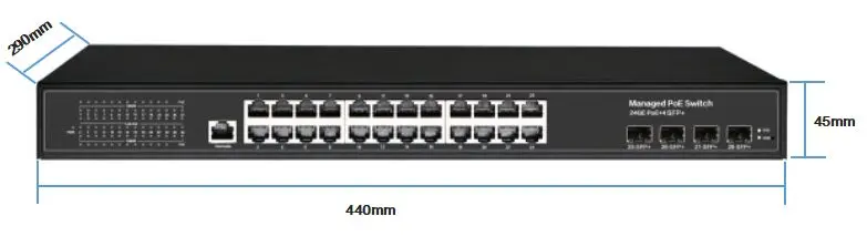 24 x 10/100/1000Mbps Ethernet port plus 4 x 10G fiber SFP+ L2 L3 gigabit managed network switch
