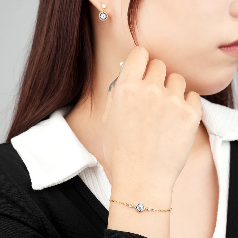 Classic 925 Sterling Silver Blue Eyes Bracelet Jewelry Zircon Evil Eye Bracelets 18k Gold Plated for Women