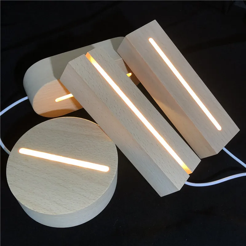 Vofull Wood Base LED Night Light Wholesale Wooden Base Table Seven Colors 3D Illusion Blank Acrylic Night Light Base