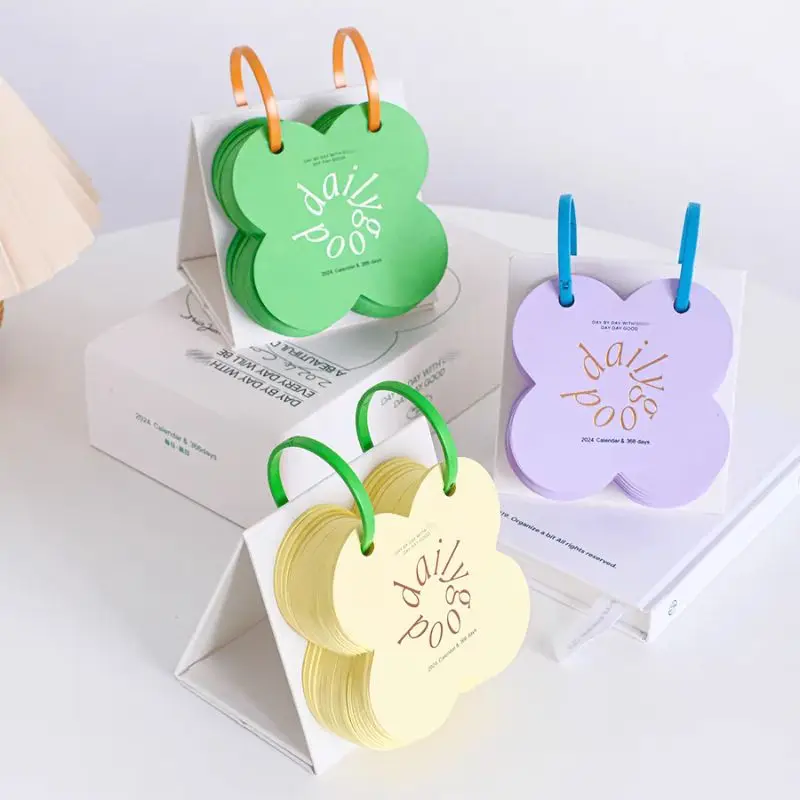 Green 365 Days Calendar New Design Die Cut Shape Ring Binding Small size Desk Calendar For Gift Promotional Gift Calendar