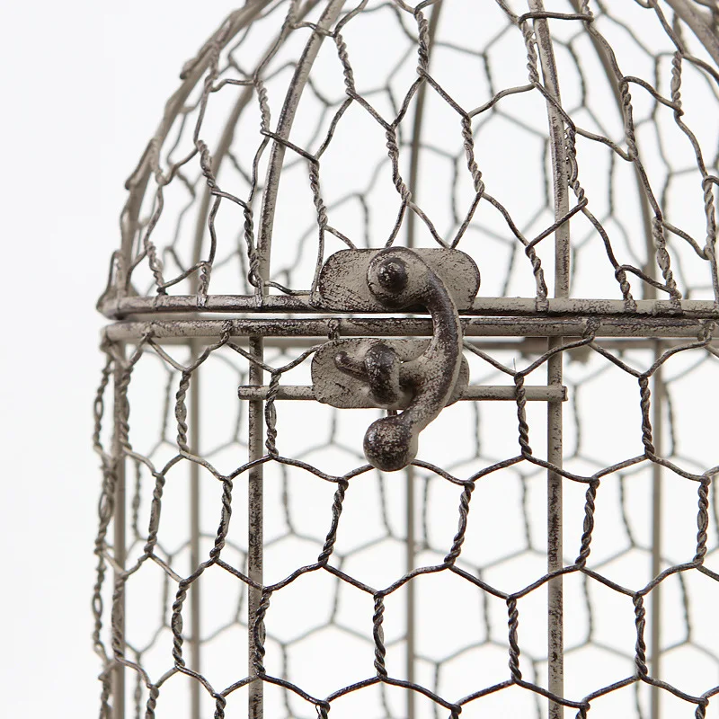 Vintage Cream Round Metal Bird Cage Planter for Decorative Lantern