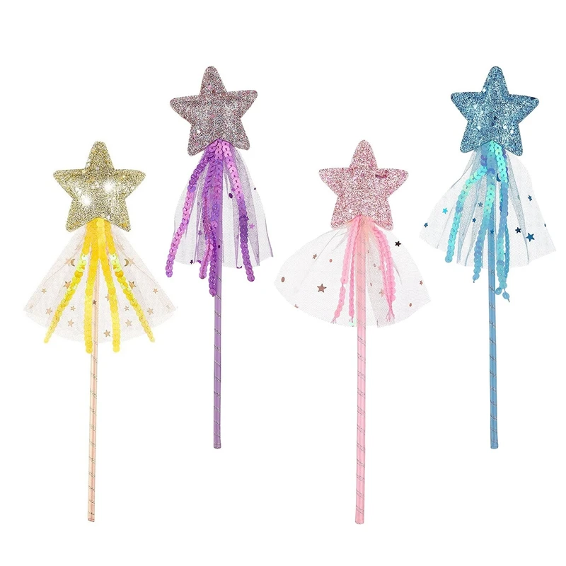 11 inch   Princess Glitter Star Wand Costume Props Star Magic Wand Angel Fairy Wands Sticks for Girls