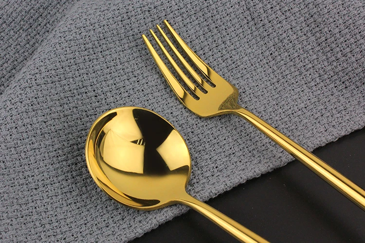 
Hot Sale Mirror Polishing Gold Plated 304 Stainless Steel Wedding Cutlery Table Spoon Fork Knife Flatware Set for Hotel 