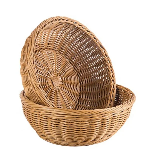 Woven Bread Basket Poly Wicker Round Stackable Basket Tabletop Food Fruit Vegetables Serving Basket