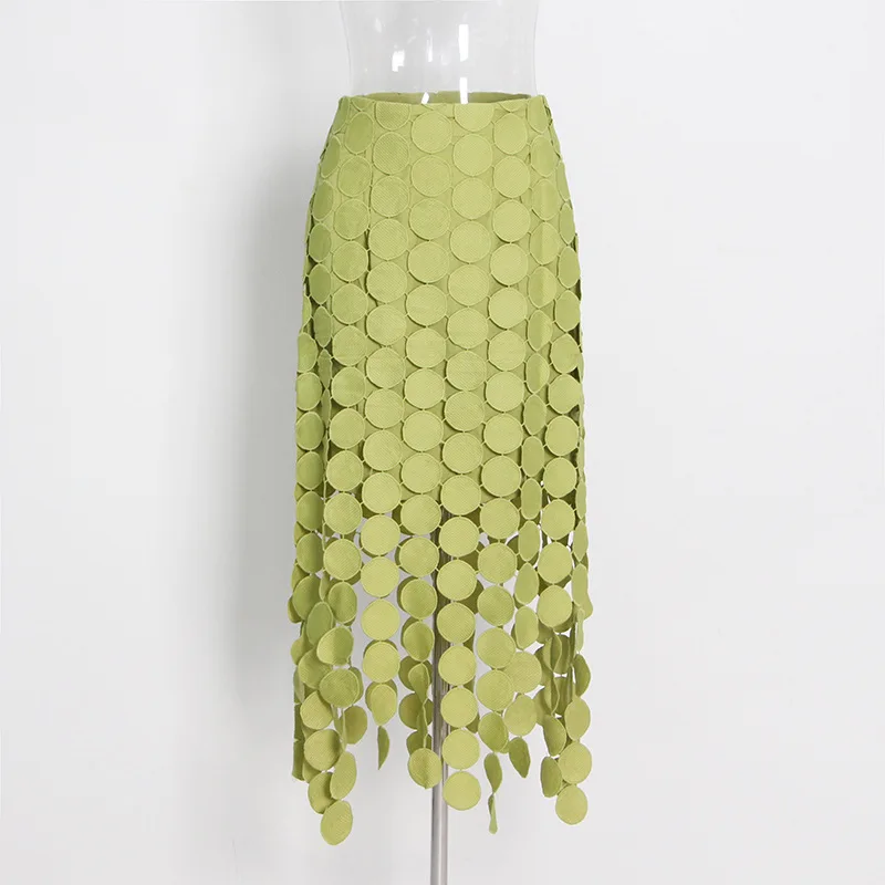 French Hollowed Out A-Line Skirt Summer New Fashion High Waist Fringe Irregular Skirt Female