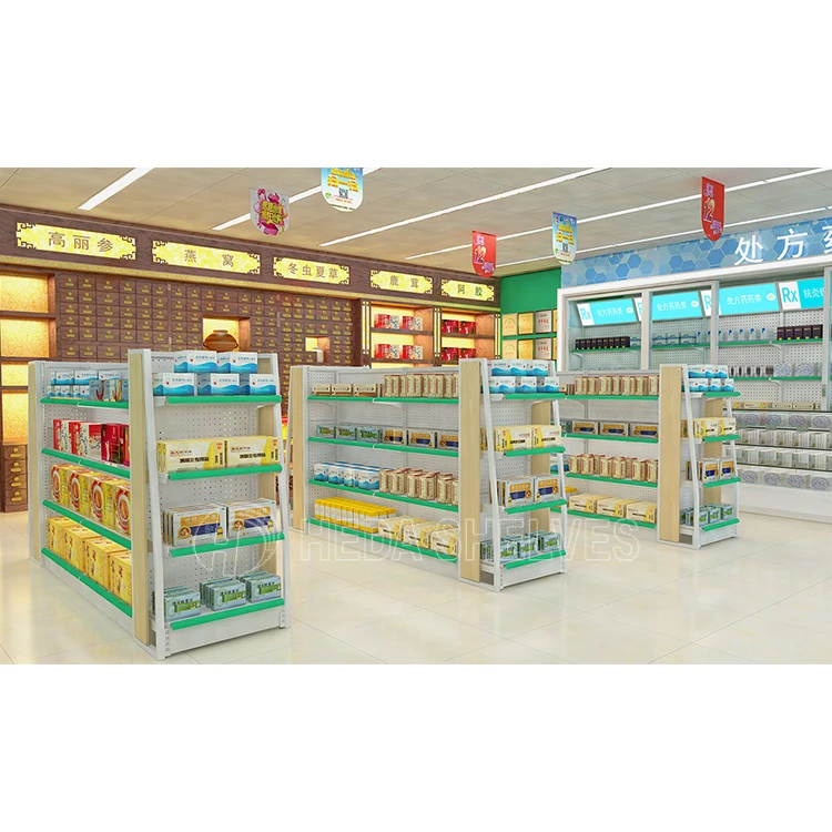 Medical Wall Display Glass Shelf Pharmacy Furniture Modern Pharmacy Medicine Cabinet Wood Pharmacy Stand For Sale