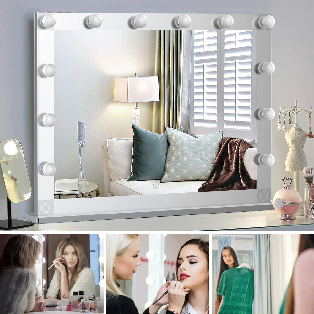 Large vanity led light up magnifying hollywood style makeup mirror lighted mirror of vanity