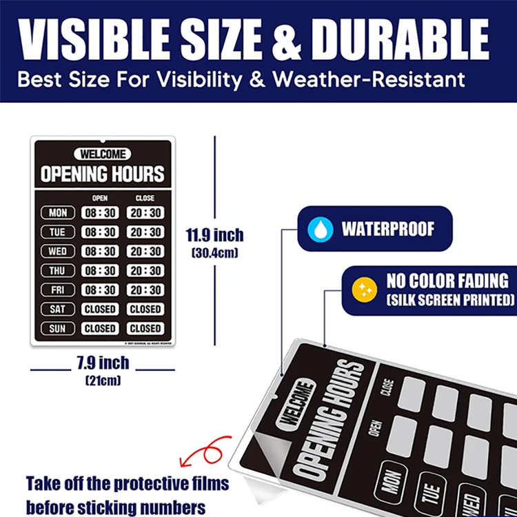 Business Hours Sign (Blue) Open Closed Sign Hours of Operation Signs for Business Store or Office Hours Changeable