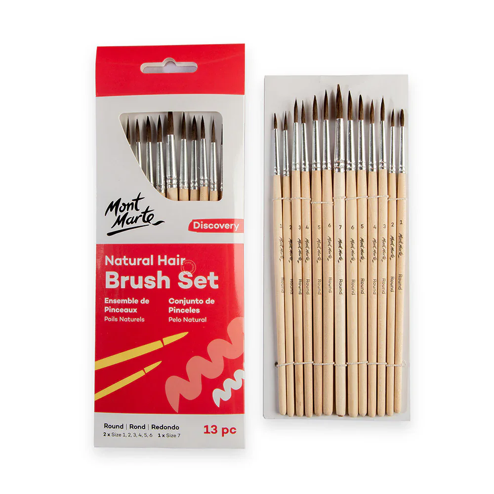 Mont Marte Natural Hair Round Brush Set 13pc artist paint brushes set