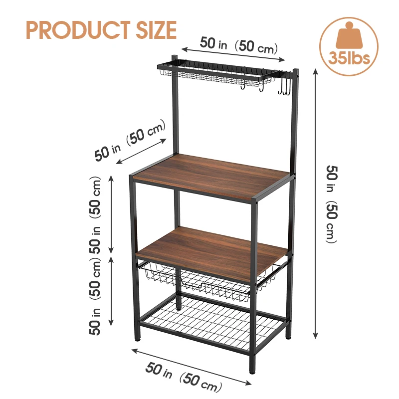 WIREKING New Bakers Rack Kitchen Island Standing Shelf Microwave Oven Rack Organizer Table