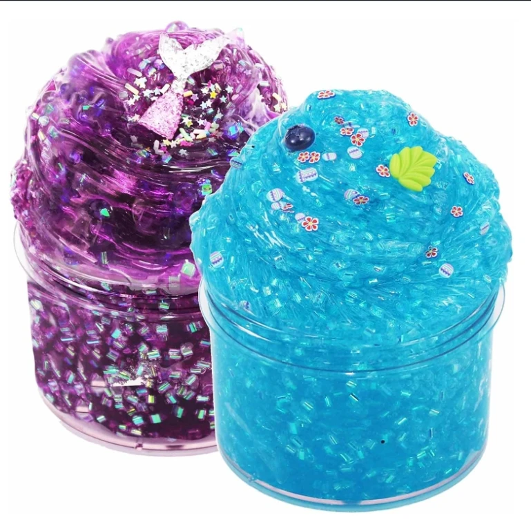 Jelly Crunchy 2 Pack- Soft Clear Slime Touch Perfect ASMR Stretchy Crystal Slime for Kids Boba Slime Party Favor