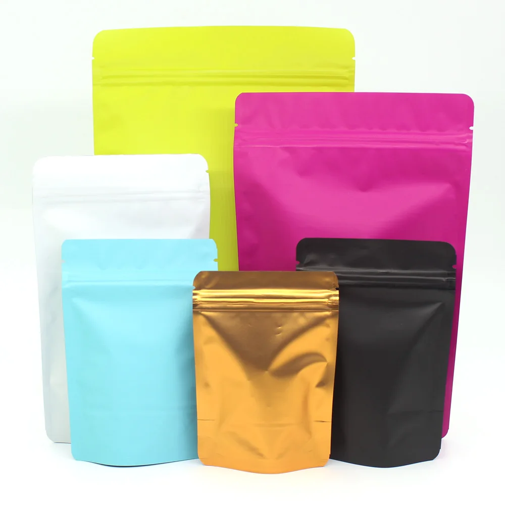
Various Sizes Matte Green / Blue / Gold / White / Black Aluminum Foil Plastic Ziplock Packaging Bags Stand Up Zip Lock Pouches 