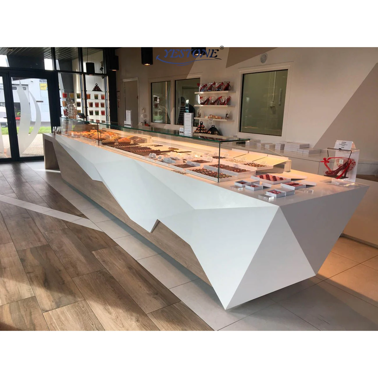 Wood sushi ready cafe furniture lights round fast food customized restaurant commercial furniture U shape restaurant bar counter