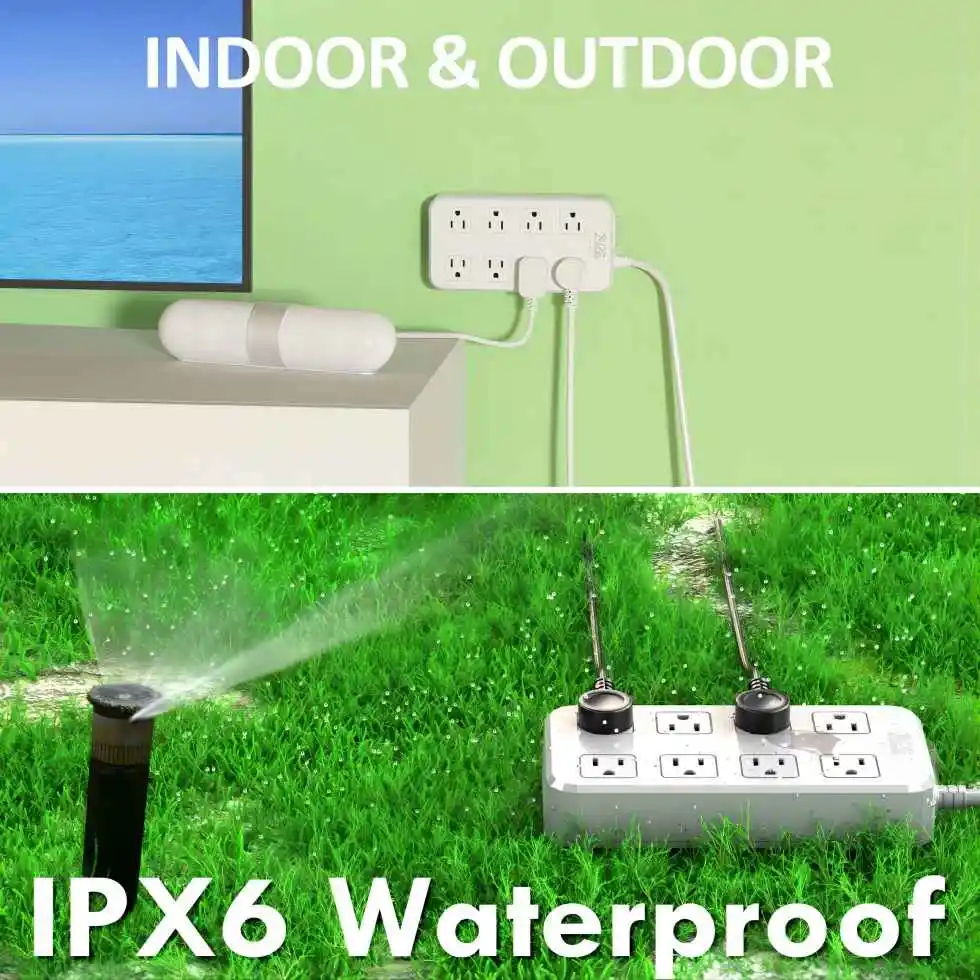 IPX6 Weatherproof, Waterproof Surge Protector with 8 Wide Outlet, 6FT Long Extension Cord  Outdoor Power Strip