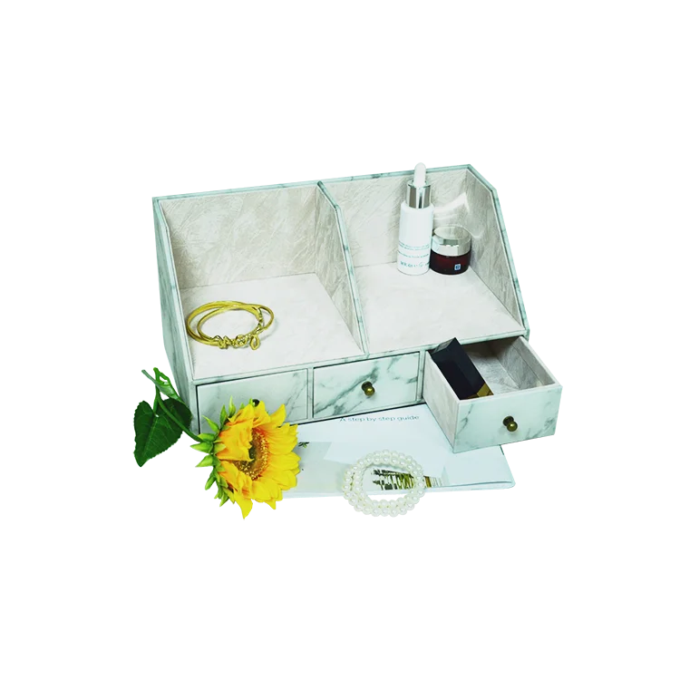 2022 marble pu leather design Makeup Organizer for Vanity Makeup Storage for brush Desk Organizer for Makeup Tools
