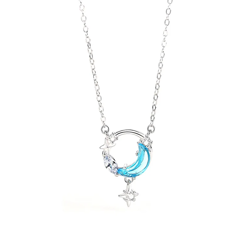New Star Moon Necklace S925 Sterling Silver INS Fashion PendantLight Luxury Collarbone Chain Perfect for Trendy Women