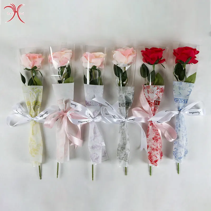 New Printed Single Wrapping Paper Transparent Cellophane Flower Shop Gift Flower Wrapping Wholesale christmas paper gift bag