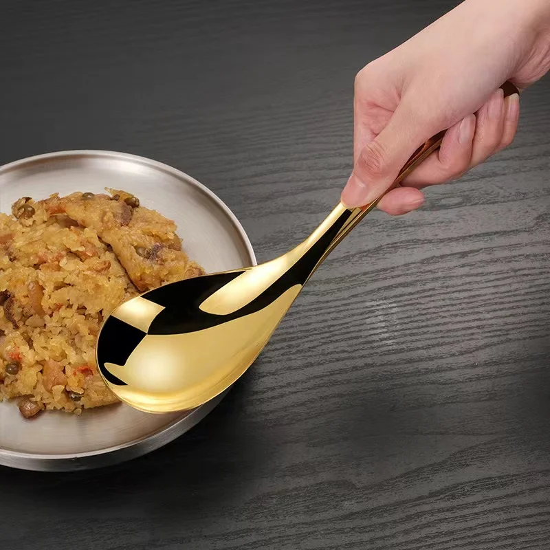 Hot Sale Big Round Stainless Steel Soup Spoon Gold Silver Public Spoons For Restaurant