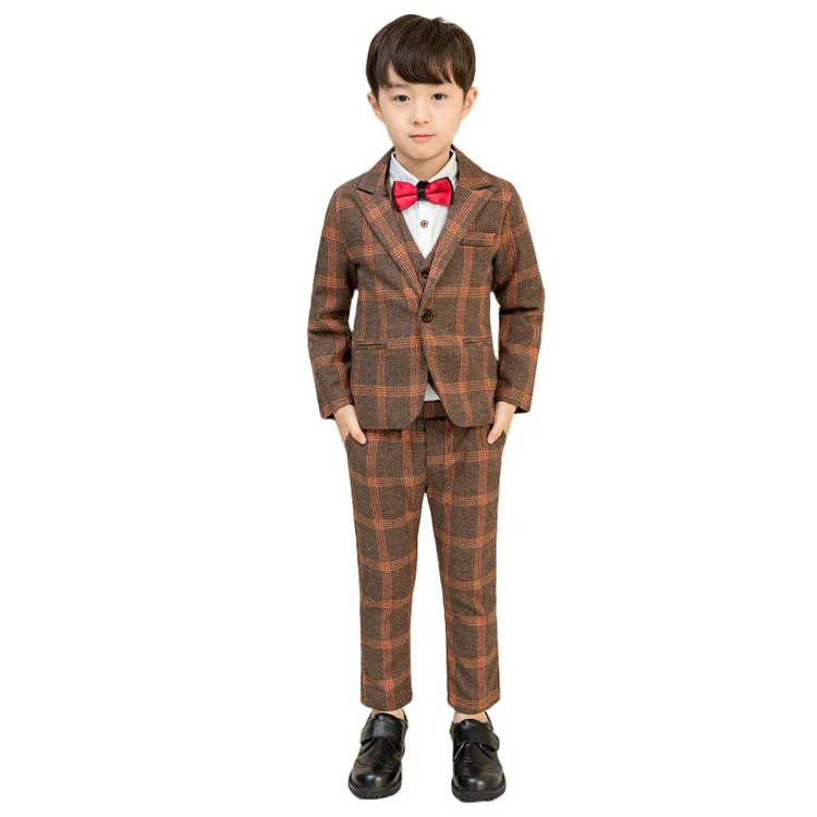 Kids formal dress wedding party suit 4 pcs plaid suit for boys