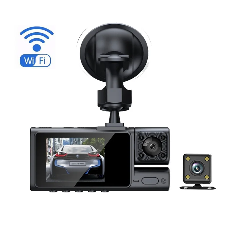 1080P Car Dashboard Camera 2-Camera System with Front Cabin Rear Driving Recorder Loop Recording Parking Monitoring Vehicle DVR