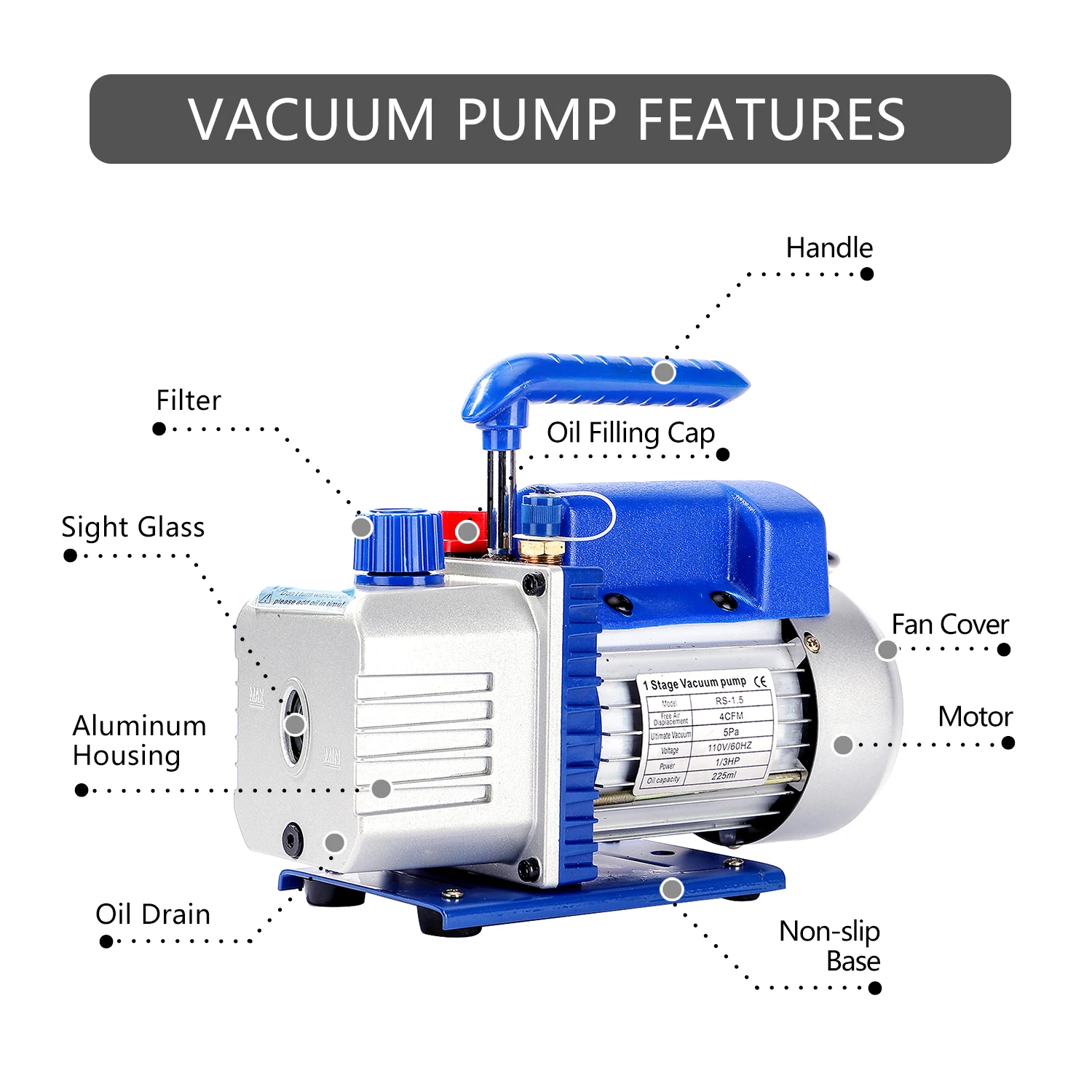 P PBAUTOS 4CFM 1/3HP Single Stage Vacuum Pump and 3-Way Manifold Gauge Set