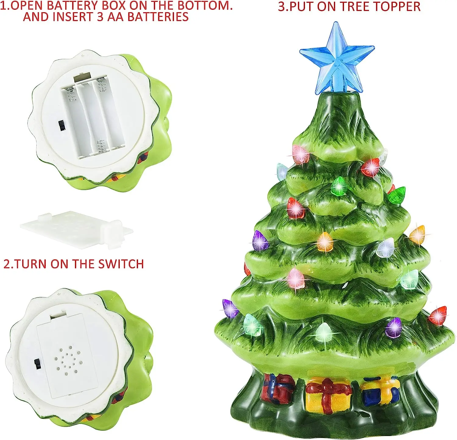 Home Office Tabletop Decoration Multicolored Lights With Star Topper Ceramic Christmas Tree