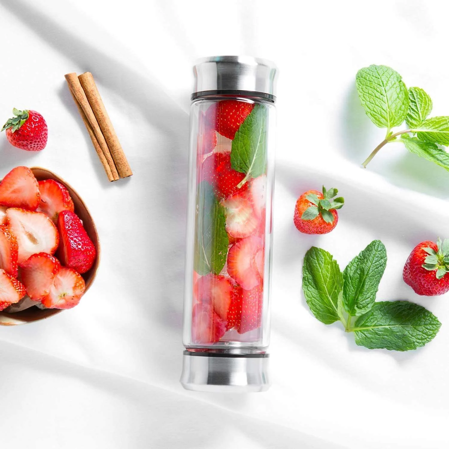 BPA Free Double Wall Glass Travel Tea Mug with Stainless Steel Tea Infuser Tumbler with Strainer for Loose Leaf Tea and Fruit