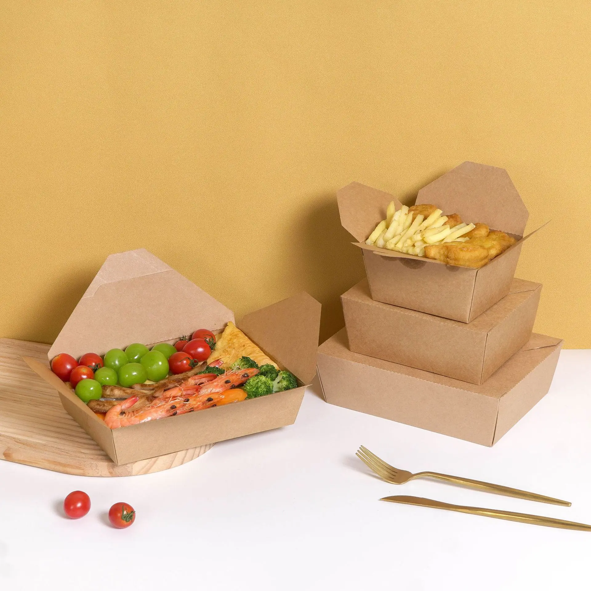 Custom biodegradable lunch fried chicken to go take out paper box takeaway fast food packaging kraft paper container boxes
