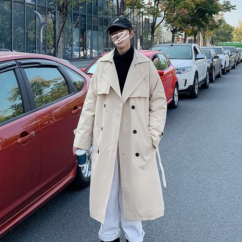 European  Long Oversized black fall Trench Coat Men double Breasted Loose Casual long overcoats wholesale  829  82911