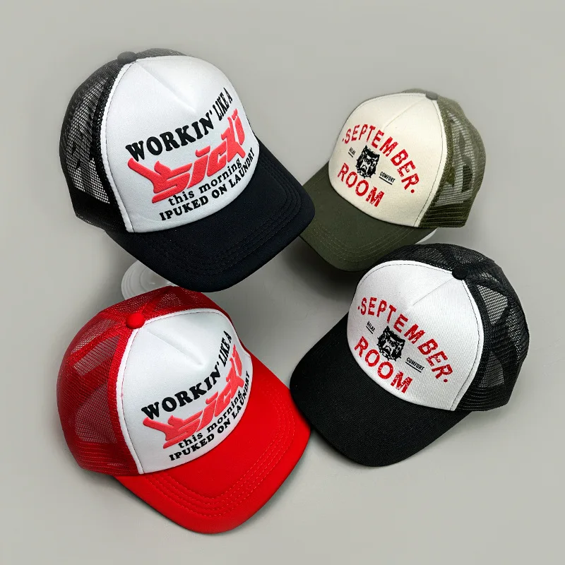 Wholesale Custom 3d Puff Embroidery Mesh Trucker Cap Women Men Printing Trucker Cap Foam Trucker Hat