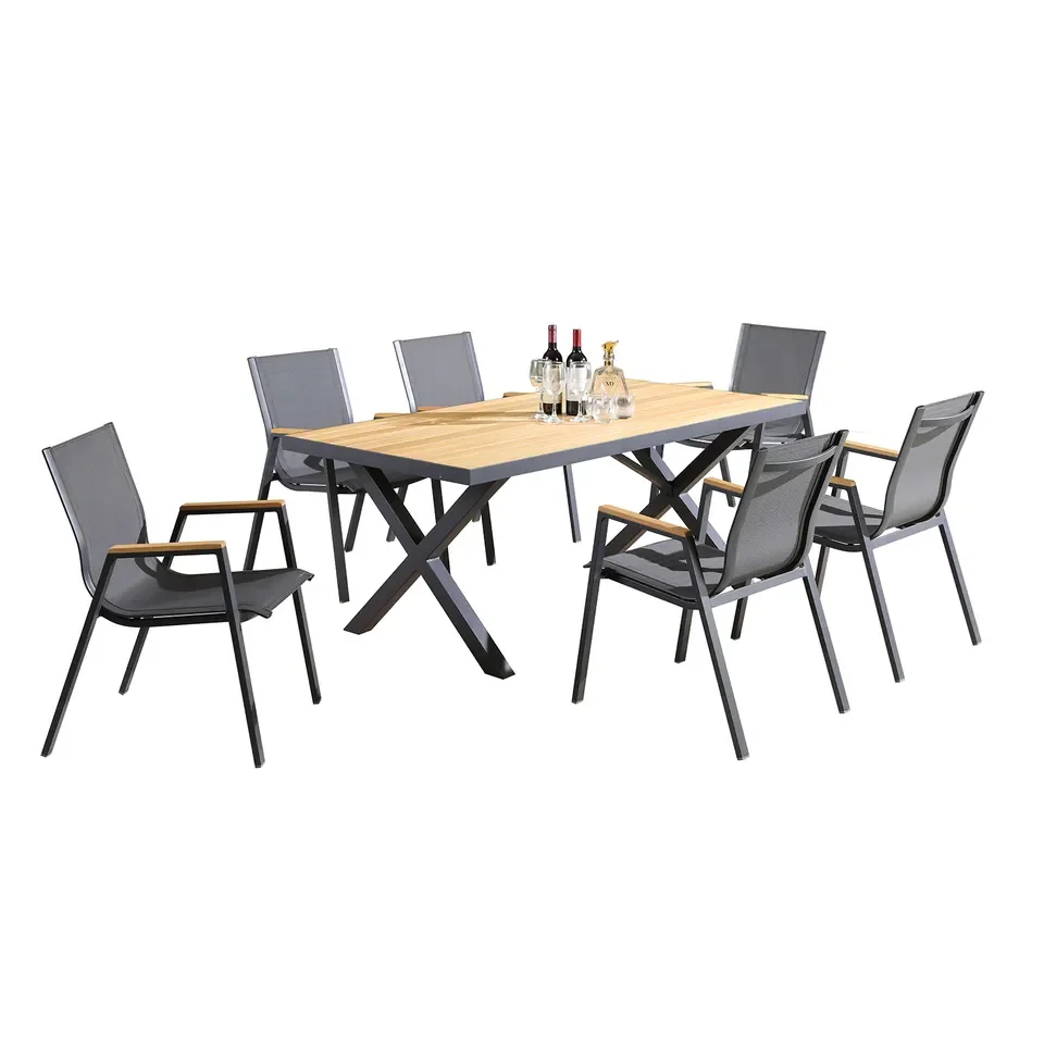 luxury garden furniture  7 pcs aluminum seating group outdoor garden dinning set with Heat Transfer waterproof table