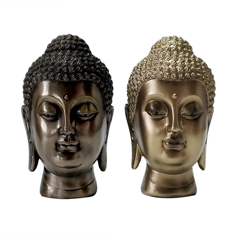 Custom resin bronze cold cast oriental buddhism small buddha head sculpture