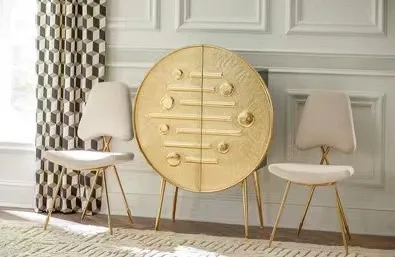 Jonathan Adler Reform Bar Cabinet American Artistic Polished Gold Door Storage Wall Cabinet Sideboard Home Decor