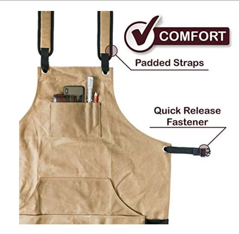 Waxed Canvas Workman Engineers Carpenter Apron With Waterproof Function, Soft and Ventilated Suit for Kitchen, Garden, Pottery