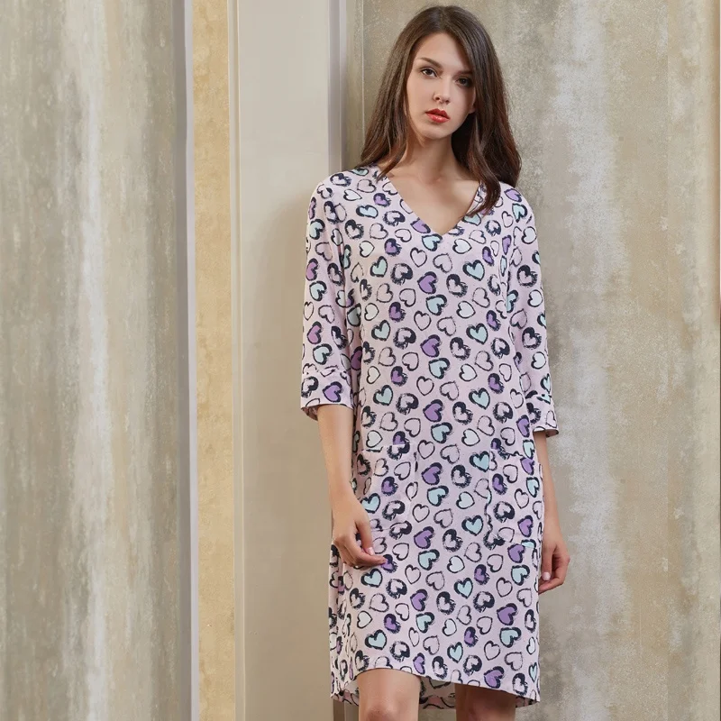 Brand OEM ODM Wholesale Hot Pink Pure Silk Crepe Stone Washed Basic V Neck A Line Tunic Dress for female