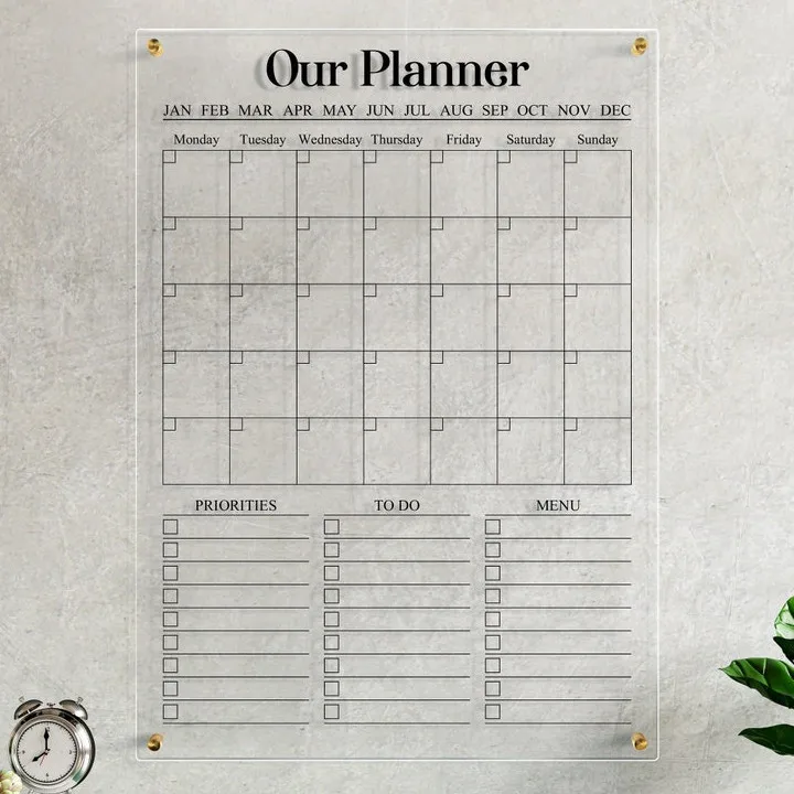 To Do List Custom Acrylic Calendar For Wall board clear acrylic calendar family office decor gift