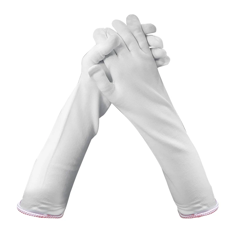 Nylon Knit Guanti Da Long Cuff Protective Hand Gloves Knitted Uniform Ceremonial Parade White Nylon Gloves