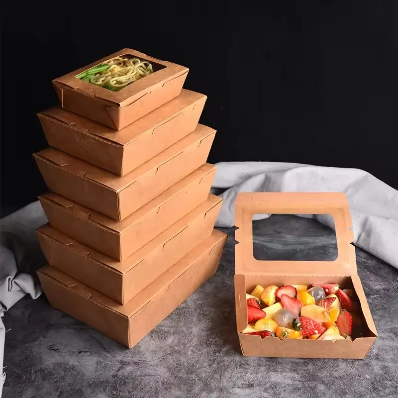 SenAng Custom Eco Friendly 700ml Kraft Takeaway Food Boxes Food Packaging Multi-compartment kraft paper lunch box