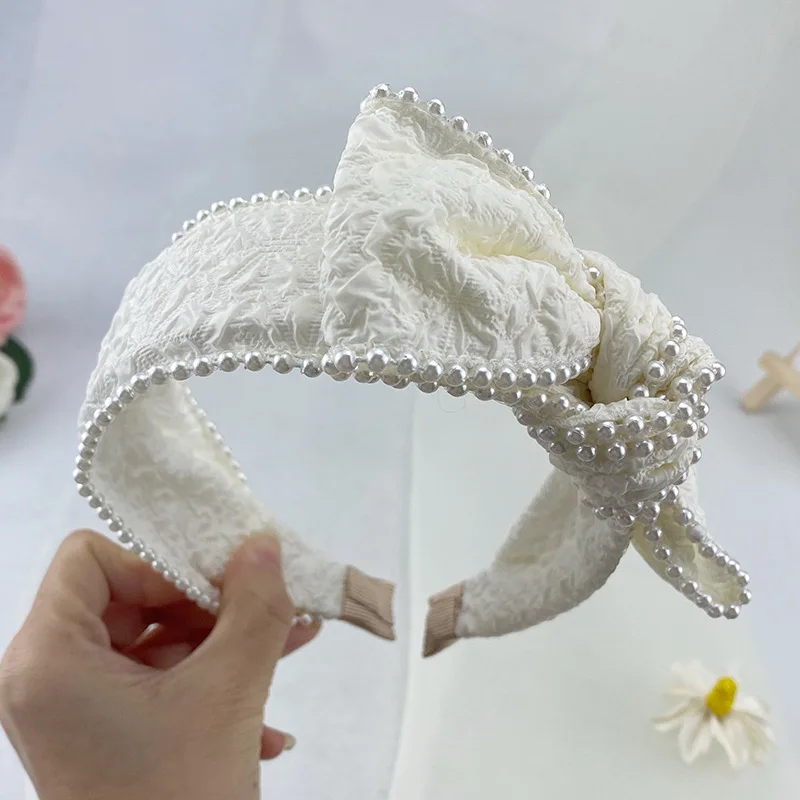 French Retro Fresh Temperament Knotted Pearl Fabric Headband Hair Clip  Cure Hair Accessories