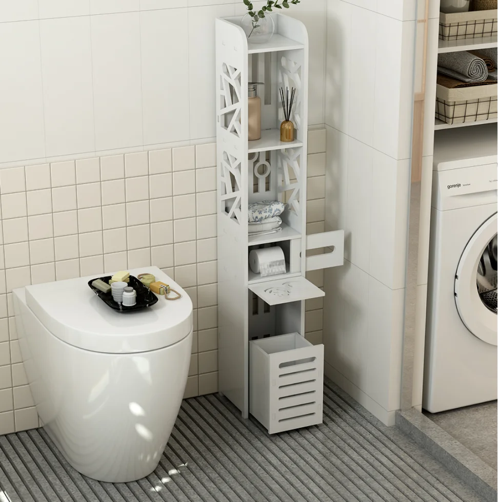 Маленький угловой напольный шкаф для ванной комнаты с дверцами и полками, узкий органайзер для ванной и раковины, полка для хранения полотенец для хранения бумаги