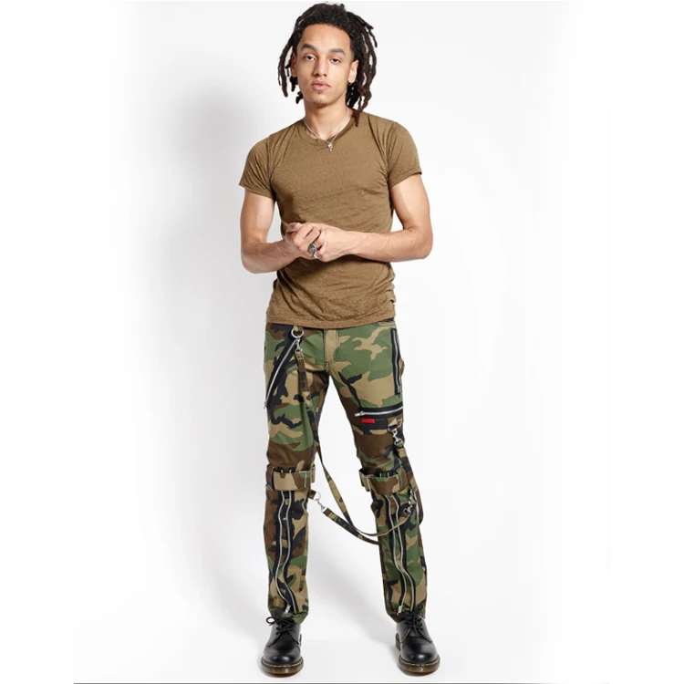DiZNEW Streetwear Wholesale Zipper Mens Slim Fitting Camo Cargo Jeans Pants