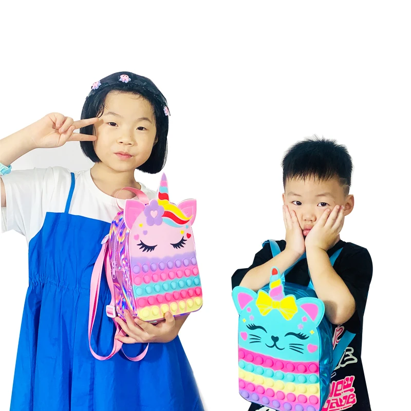 Pop Fidget Toy Backpack Cartoon Pop School Silicone Back pack Bag Purse For Girls Boys With Shoulder strap