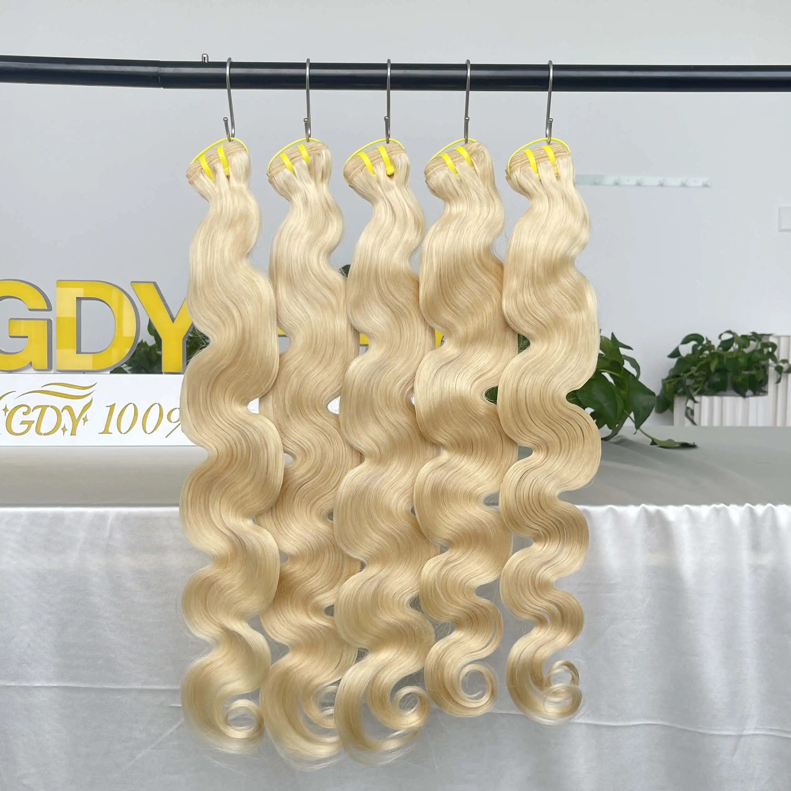 Russian Free Sample Raw Wefted Human Hair Extensions 613 Blonde Bundles with Frontal Hair Weave Distributors