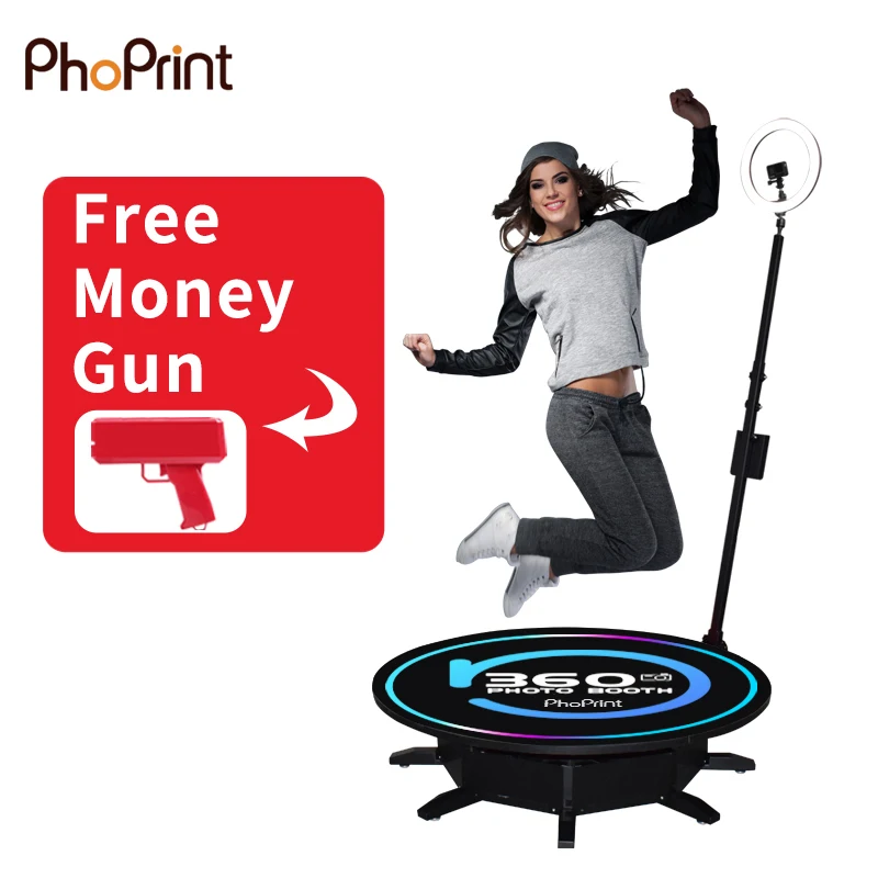 Amazing Spin Camera Photo Booth Selfie Machine With Ring Light Glass High Quality