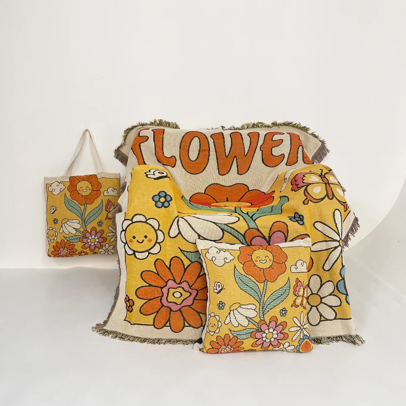 custom tapestry  woven 45*45CM sofa  cushion  cover  jacquard pillow with 5CM  Fringe