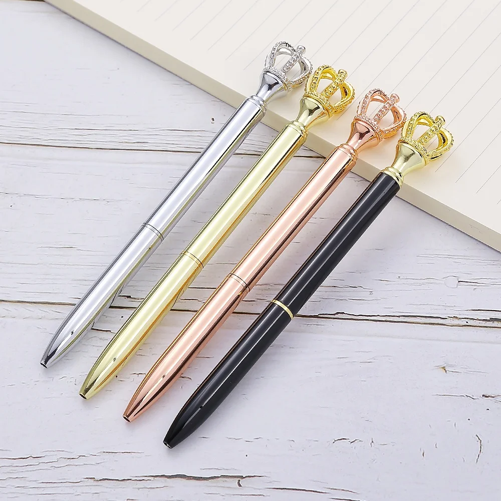 Hot Selling Pens Custom Logo Rhinestones Crystal Metal Ball Pen Office School Advertising Crown Pen  With Crown On Top