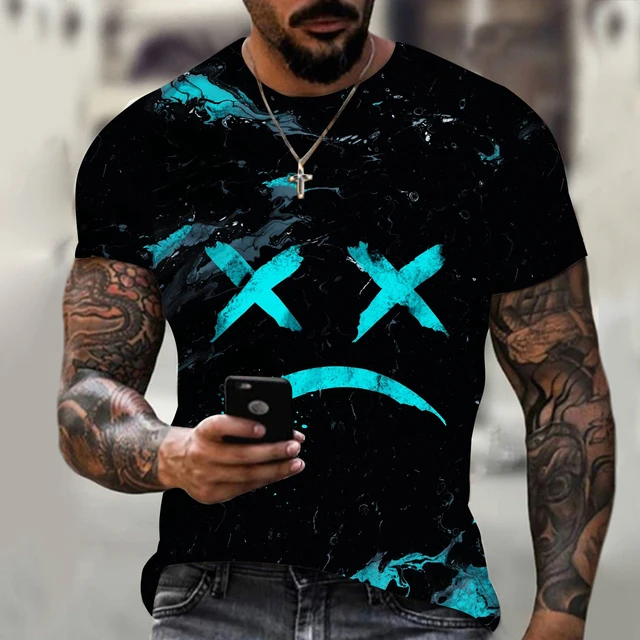 custom 3d Digital printing smiley face pattern T-shirt O-neck oversized T-shirt cheap bulk printing t shirt