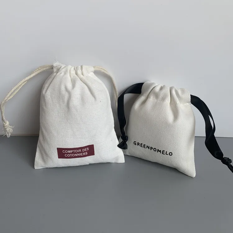custom logo bleach white small gift dust storage packaging bag canvas jewelry pouch small canvas drawstring bag